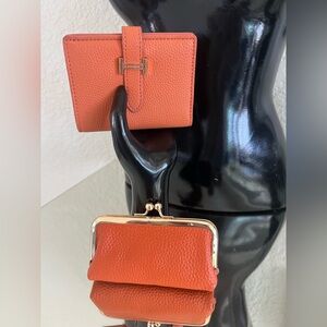 Orange Leather Wallet and Coin Purse Set